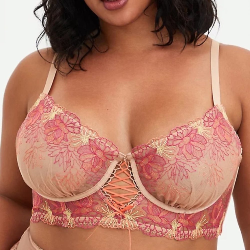 torrid Pink and Peach Floral Lace Longline Underwire Bra
